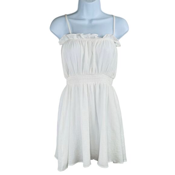 All in Favor White Cotton Gauze Square Neck Sleeveless Smocked Mini Dress XS/SM - Picture 2 of 12